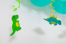 Load image into Gallery viewer, Dinosaur Party Supplies Balloon Set 5 JUMBO Mylar Walking Foil Balloons with Dinosaur Happy Birthday Banner and Decorations | Party Balloons Supplies and Decorations