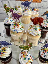 Load image into Gallery viewer, Dinosaur birthday cupcake toppers for kids birthday party celebrations - Set of 15 Cake Toppers | Birthday party decor | Gifts for kids