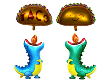 Load image into Gallery viewer, Dragons love tacos balloons for birthday parties fiestas foil balloons | Party decorations for birthday celebrations decor and supplies