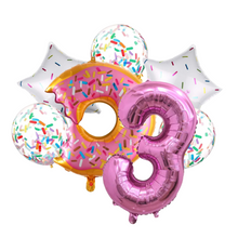 Load image into Gallery viewer, Donut Pink Number Balloon 32" Jumbo Foil and Latex Balloon Bouquet | Party Supplies and Decorations | Sweet Birthday Party Celebration Decor