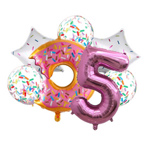 Load image into Gallery viewer, Donut Pink Number Balloon 32" Jumbo Foil and Latex Balloon Bouquet | Party Supplies and Decorations | Sweet Birthday Party Celebration Decor