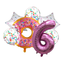 Load image into Gallery viewer, Donut Pink Number Balloon 32" Jumbo Foil and Latex Balloon Bouquet | Party Supplies and Decorations | Sweet Birthday Party Celebration Decor