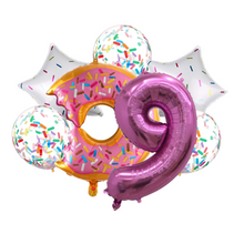 Load image into Gallery viewer, Donut Pink Number Balloon 32" Jumbo Foil and Latex Balloon Bouquet | Party Supplies and Decorations | Sweet Birthday Party Celebration Decor
