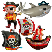 Load image into Gallery viewer, Pirate and pirate ships with skull and shark balloon 7 PC Set | Party Supplies and Decorations | Birthday Baby Shower Gender Reveal