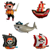 Load image into Gallery viewer, Pirate and pirate ships with shark balloon 5 PC Set | Birthday Party Supplies and Decorations for Celebrations