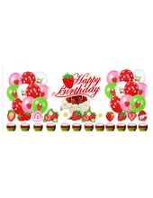 Load image into Gallery viewer, Strawberry birthday party decorations balloons happy birthday banner cupcake toppers | Party supplies and decor signs | Babys first birthday