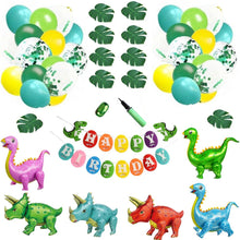 Load image into Gallery viewer, Dinosaur Party Supplies Balloon Set 6 JUMBO Mylar Walking Foil Balloons with Dinosaur Happy Birthday Banner and Decorations