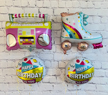 Load image into Gallery viewer, 80's Retro Music Boombox Roller-skating Balloon 4 PC Set | Balloons Party Supplies and Decorations | Birthday Party New Years Celebrations