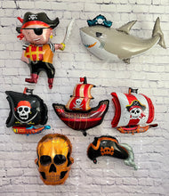 Load image into Gallery viewer, Pirate and pirate ships with skull and shark balloon 7 PC Set | Party Supplies and Decorations | Birthday Baby Shower Gender Reveal