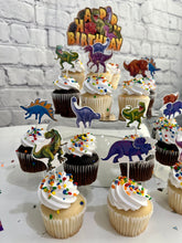 Load image into Gallery viewer, Dinosaur birthday cupcake toppers for kids birthday party celebrations - Set of 15 Cake Toppers | Birthday party decor | Gifts for kids