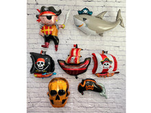 Load image into Gallery viewer, Pirate and pirate ships with skull and shark balloon 7 PC Set | Party Supplies and Decorations | Birthday Baby Shower Gender Reveal