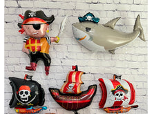 Load image into Gallery viewer, Pirate and pirate ships with shark balloon 5 PC Set | Birthday Party Supplies and Decorations for Celebrations