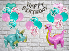 Load image into Gallery viewer, Dinosaur Birthday Party Decorations PINK and TEAL JUMBO Dinosaur Balloons | Party Supplies and Decorations
