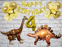 Load image into Gallery viewer, Dinosaur Balloon JUMBO Mylar Foil Balloons and Gold Number Party Set