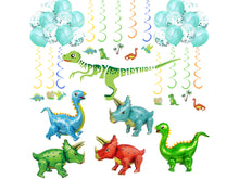 Load image into Gallery viewer, Dinosaur Party Supplies Balloon Set 5 JUMBO Mylar Walking Foil Balloons with Dinosaur Happy Birthday Banner and Decorations | Party Balloons Supplies and Decorations