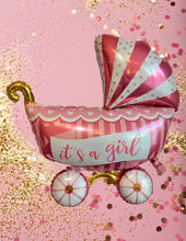 Load image into Gallery viewer, Girl Baby Shower Gender Reveal Foil Balloons Pink Girl Baby Carriage Stroller