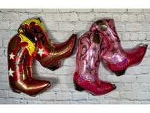 Load image into Gallery viewer, Cowgirl Cowboy Boots Balloons Happy Birthday Celebration Western Pink Red Brown Dancing Boots