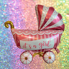 Load image into Gallery viewer, Girl Baby Shower Gender Reveal Foil Balloons Pink Girl Baby Carriage Stroller