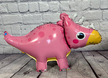 Load image into Gallery viewer, Dinosaur Balloon Mylar Walking Foil Balloons in Pink and Yellow with Girl Balloon Letters Pink for Baby Shower or Baby Girl Gender Reveal