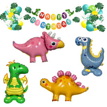 Load image into Gallery viewer, Dragon and Dinosaur Birthday Party Balloon Set Foil Balloons with Dinosaur Happy Birthday Banner and Decorations