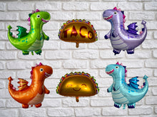 Load image into Gallery viewer, Dragons love tacos giant balloons for birthday parties fiestas foil balloon