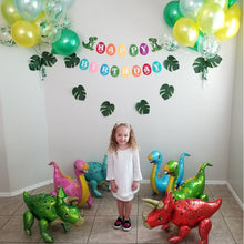 Load image into Gallery viewer, Dinosaur Party Supplies Balloon Set 6 JUMBO Mylar Walking Foil Balloons with Dinosaur Happy Birthday Banner and Decorations