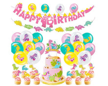 Load image into Gallery viewer, Pink dinosaur birthday balloons banner cake cupcake topper birthday party set kids birthday parties girls party decorations dinosaur decor