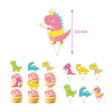 Load image into Gallery viewer, Pink dinosaur birthday balloons banner cake cupcake topper birthday party set kids birthday parties girls party decorations dinosaur decor