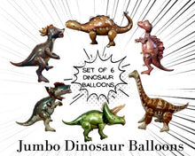 Load image into Gallery viewer, Dinosaur Balloon Set of 6 JUMBO Mylar Walking Foil Balloons | Party Decorations and Supplies | Birthday Baby Shower Gender Reveal