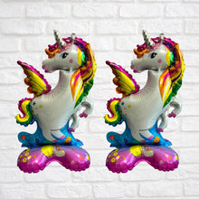 Load image into Gallery viewer, Unicorn Foil Balloon Standing 2PC Set | Birthday Party Decoration & Party Supply | Kids Birthday Gifts Baby Shower Gender Reveal Celebration