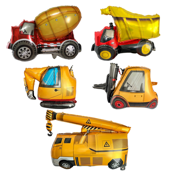 Construction Truck Balloon Set – Dump Truck, Bulldozer & Crane (5-Piece Set)