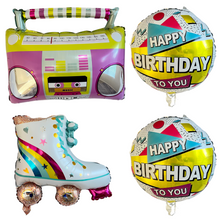Load image into Gallery viewer, 80&#39;s Retro Music Boombox Roller-skating Balloon 4 PC Set | Party Decorations and Supplies
