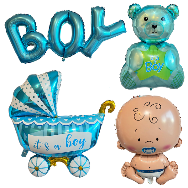 Boy Baby Shower Gender Reveal Foil Balloons Party 4 PC Set