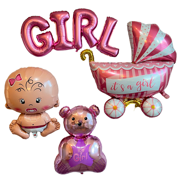 Girl Gender Reveal Foil Balloon Set – Baby Shower Party Decor (4-Piece Set)