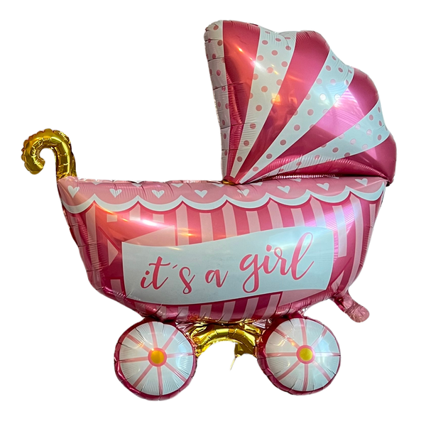 Pink Girl Baby Carriage Balloon – Gender Reveal & Baby Shower Decor