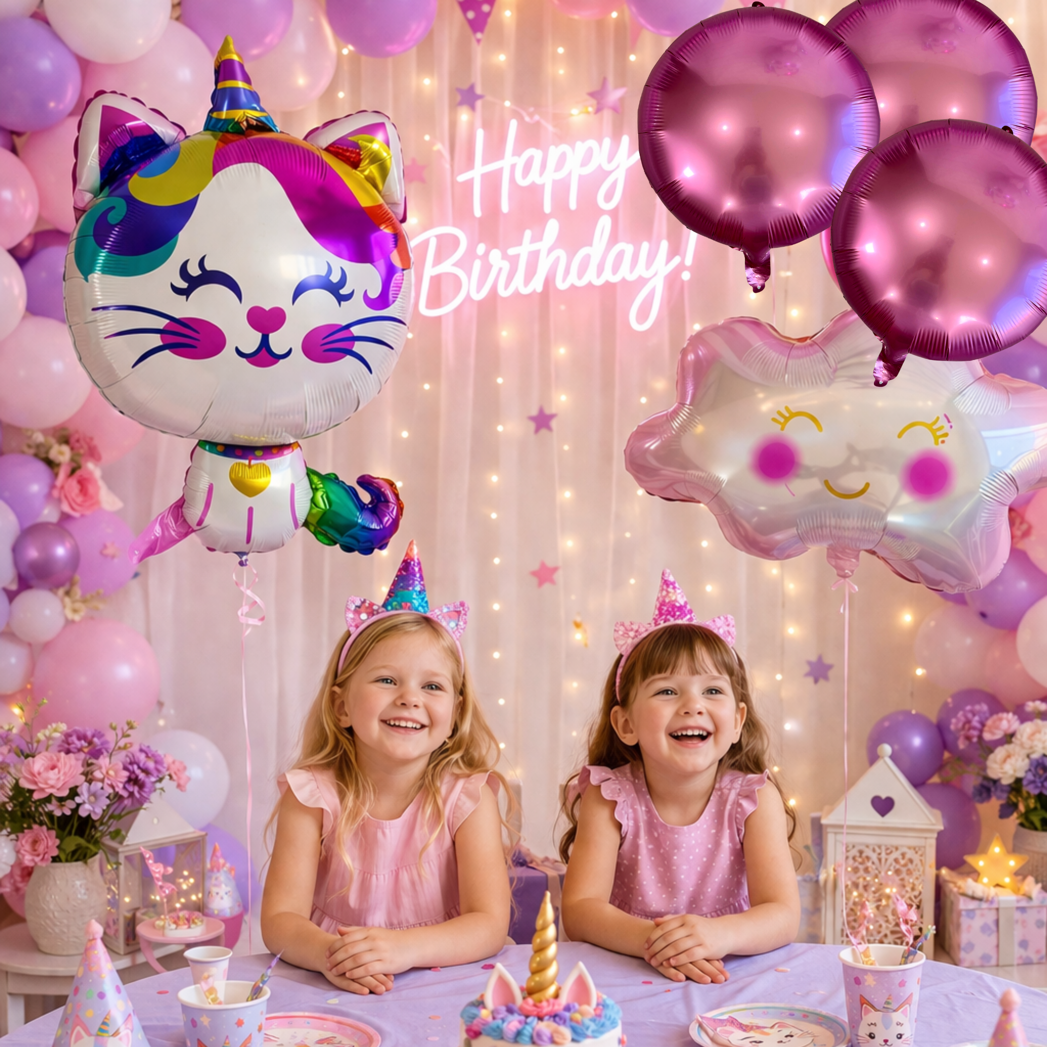 Caticorn Balloon Set – Unicorn Kitty Party Decor (5-Piece Set)