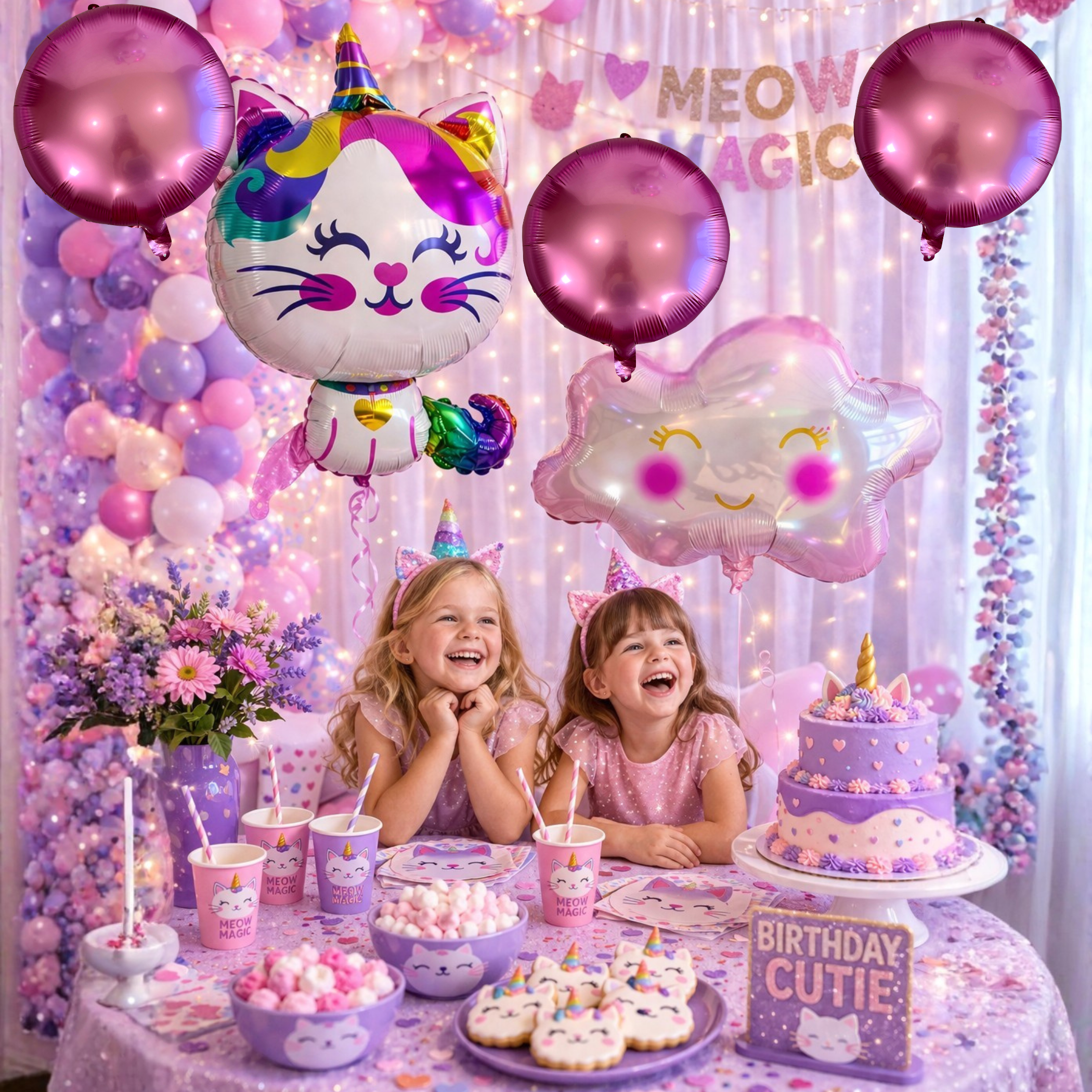 Caticorn Balloon Set – Unicorn Kitty Party Decor (5-Piece Set)