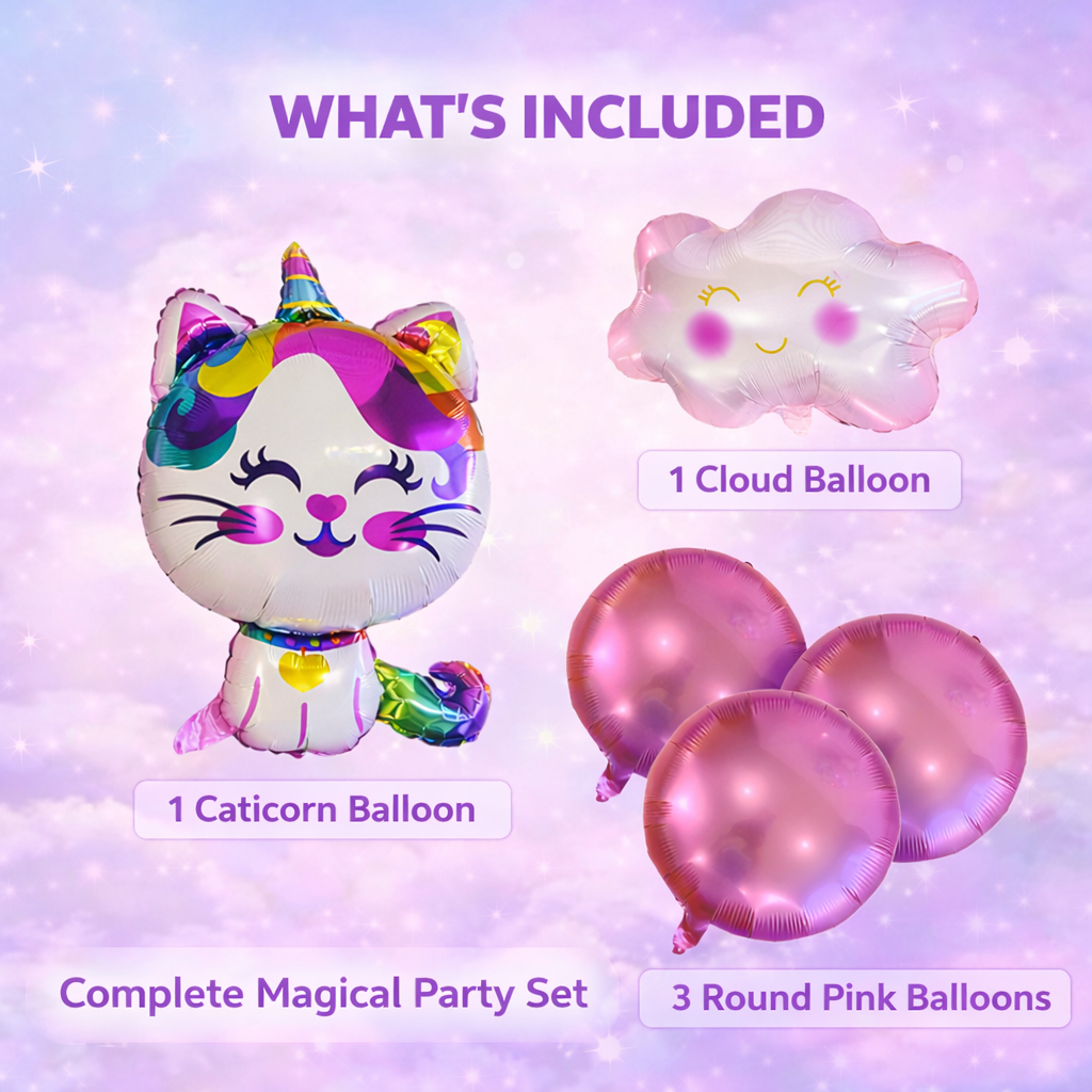Caticorn Balloon Set – Unicorn Kitty Party Decor (5-Piece Set)