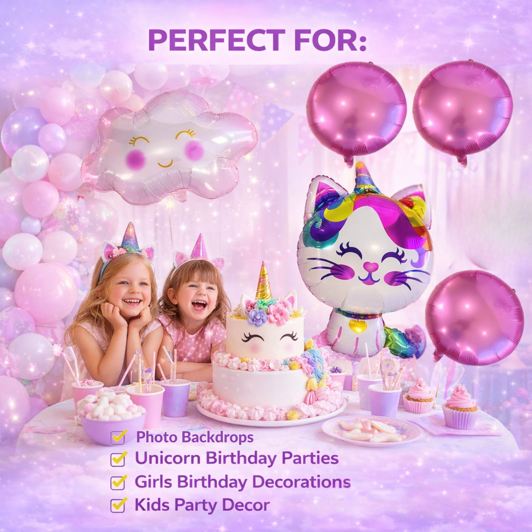 Caticorn Balloon Set – Unicorn Kitty Party Decor (5-Piece Set)