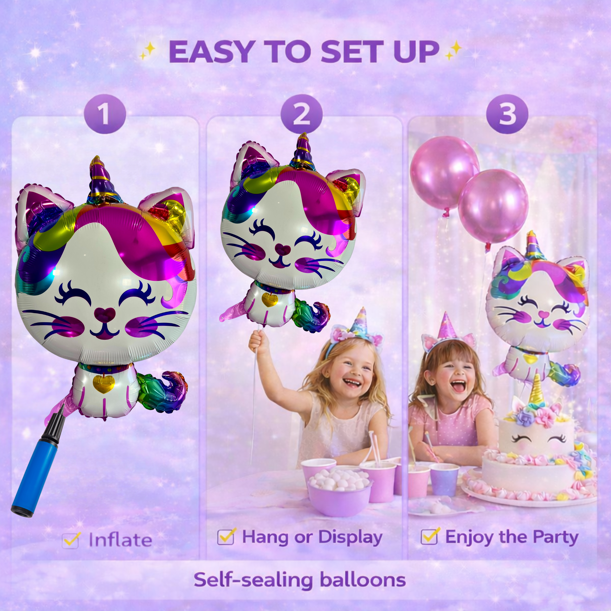 Caticorn Balloon Set – Unicorn Kitty Party Decor (5-Piece Set)
