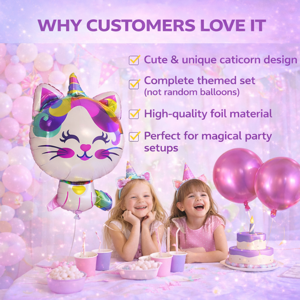 Caticorn Balloon Set – Unicorn Kitty Party Decor (5-Piece Set)