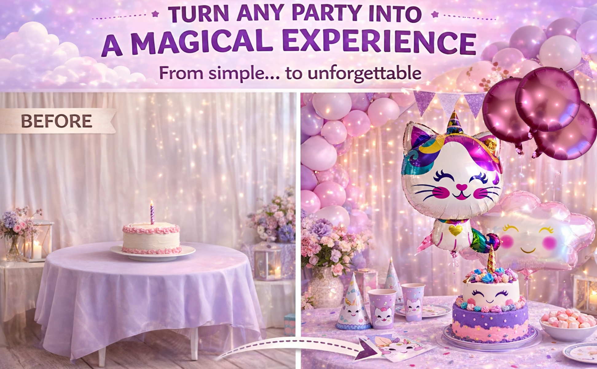 Caticorn Balloon Set – Unicorn Kitty Party Decor (5-Piece Set)