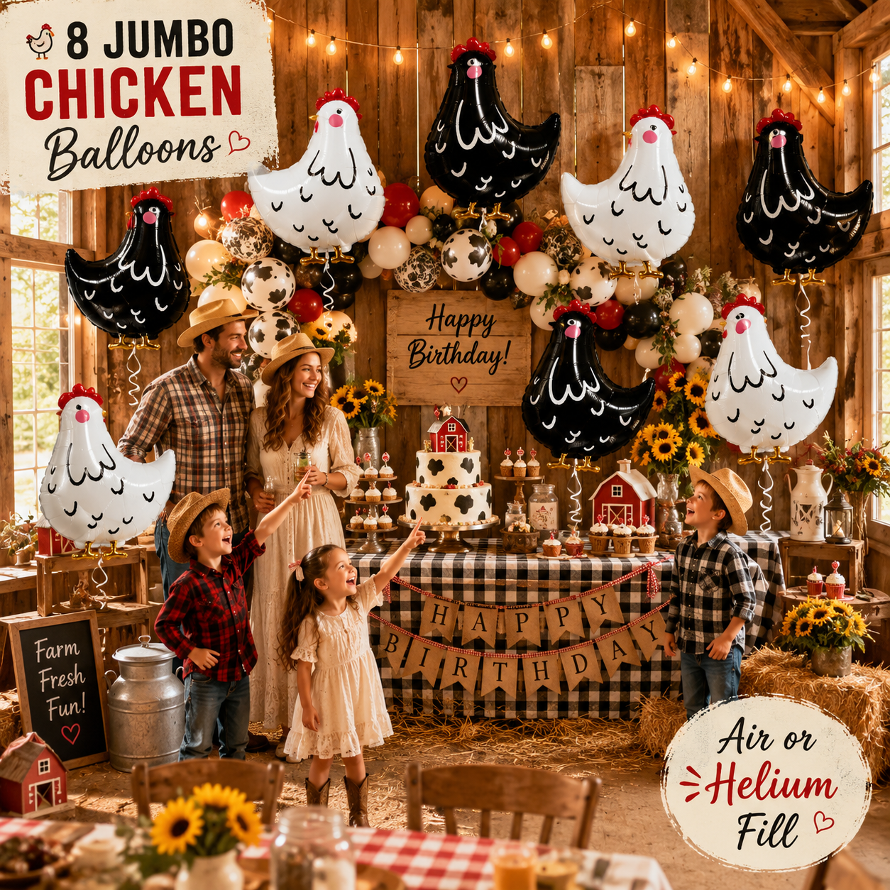 Jumbo Chicken Balloon Set | 8 Piece Farm Birthday Party Decorations