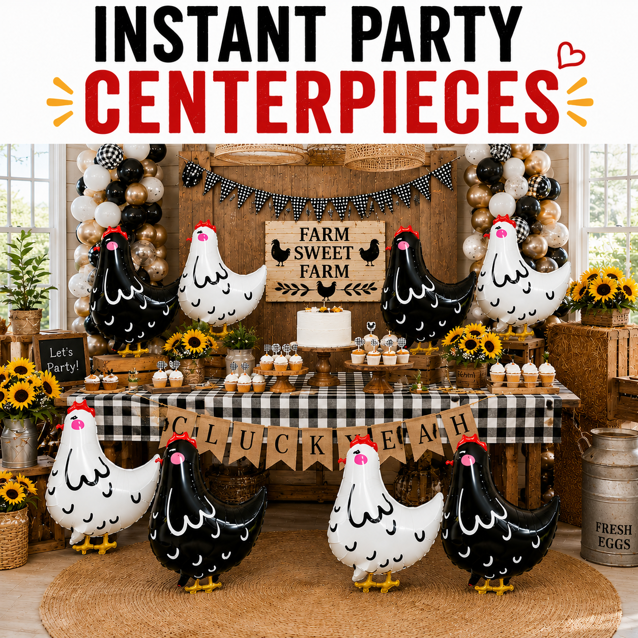 Jumbo Chicken Balloon Set | 8 Piece Farm Birthday Party Decorations