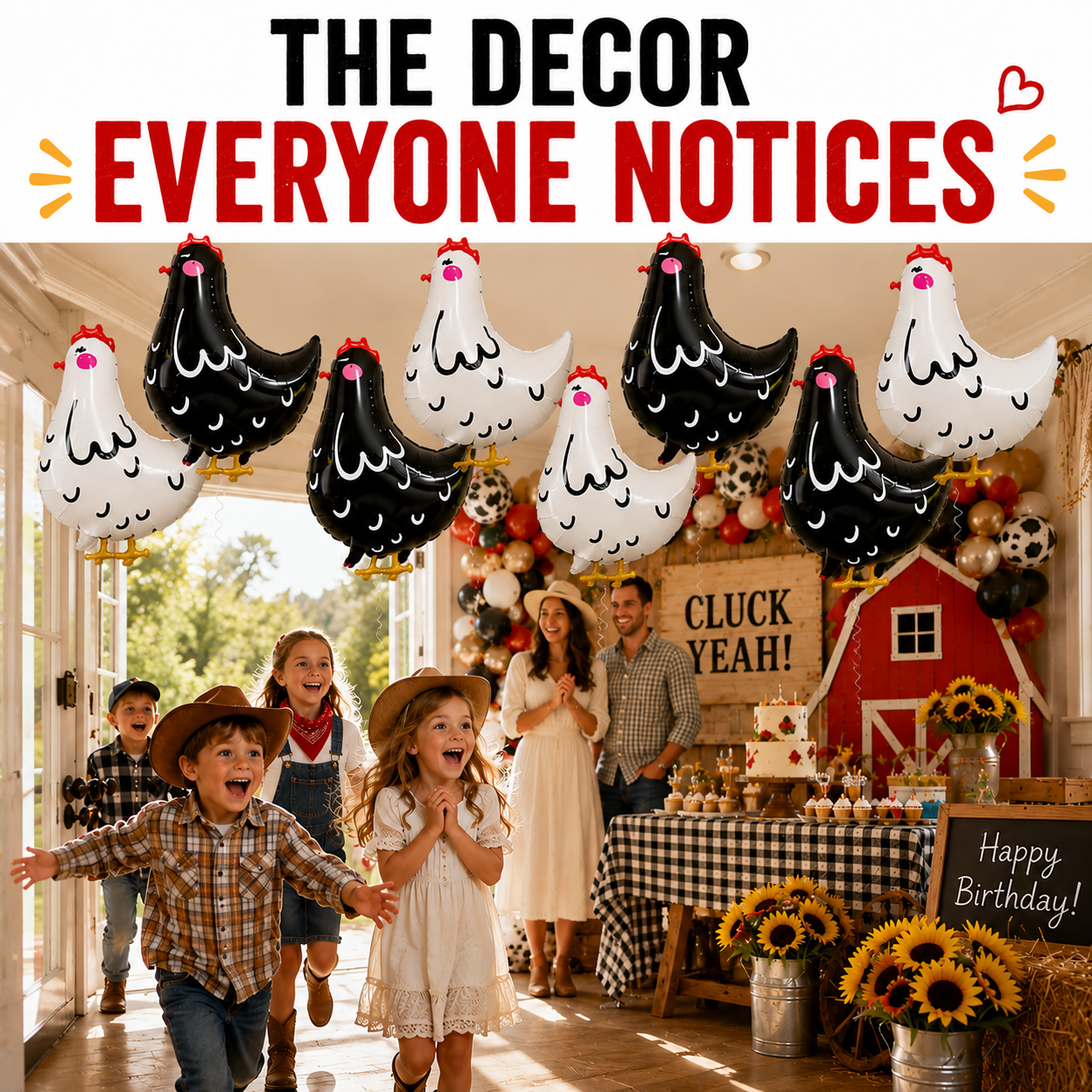 Jumbo Chicken Balloon Set | 8 Piece Farm Birthday Party Decorations