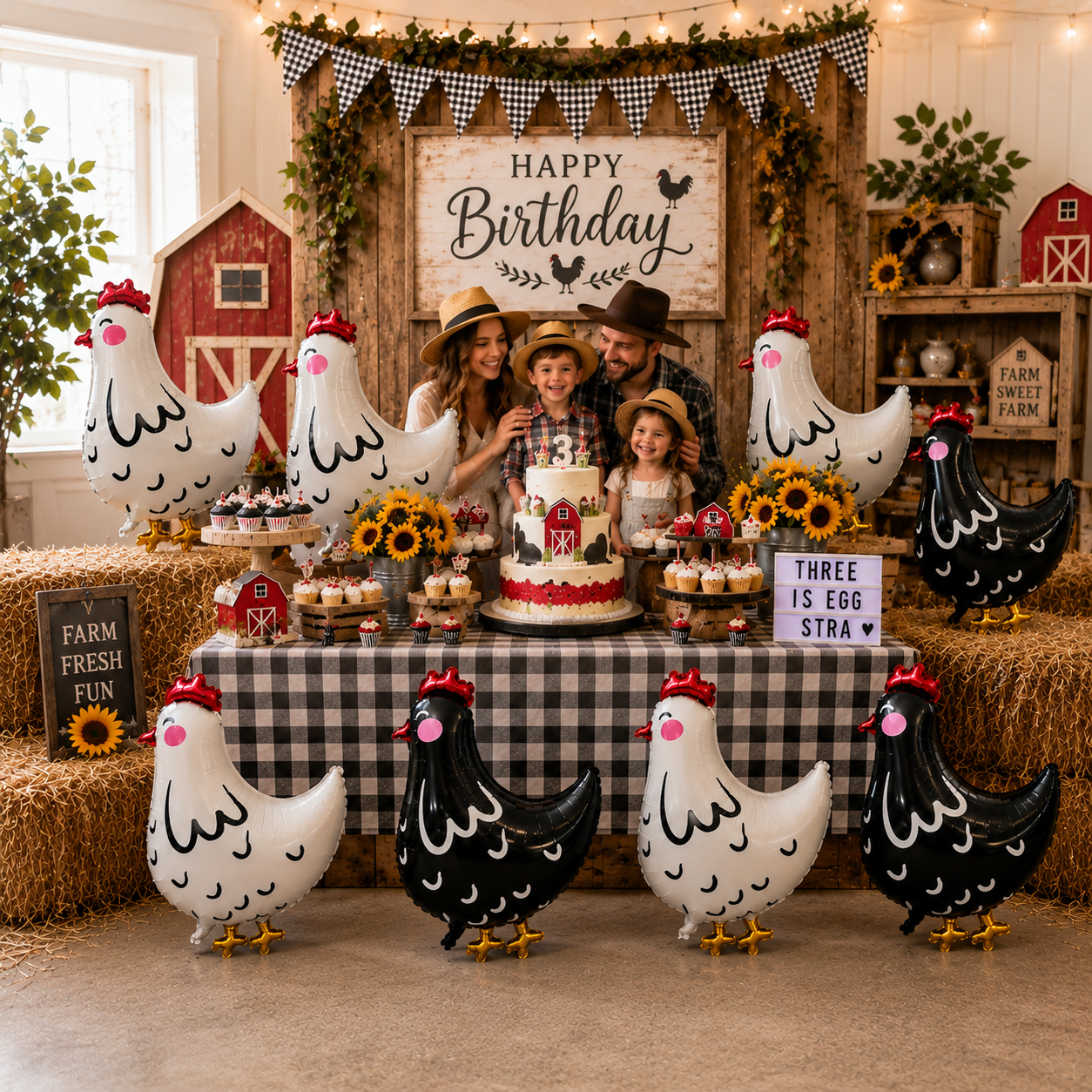 Jumbo Chicken Balloon Set | 8 Piece Farm Birthday Party Decorations
