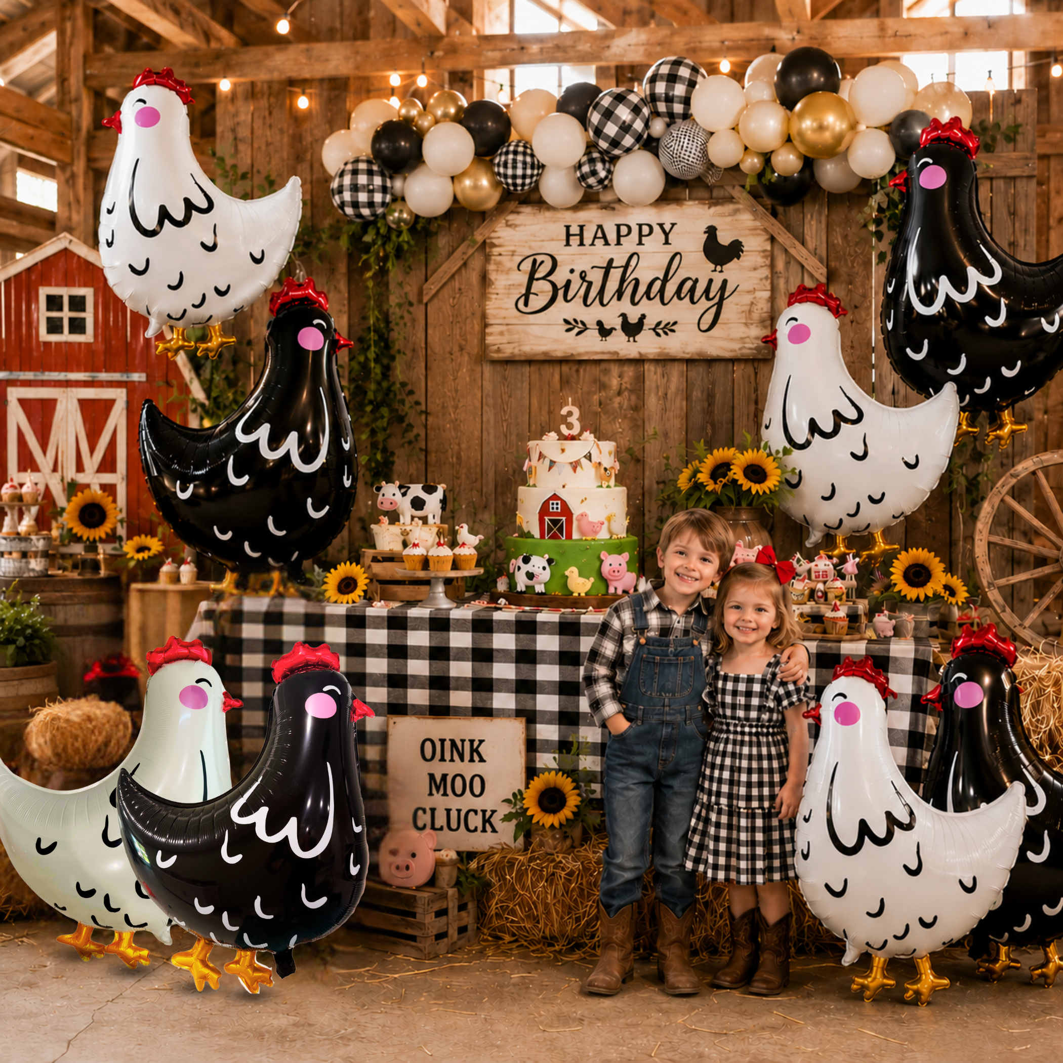 Jumbo Chicken Balloon Set | 8 Piece Farm Birthday Party Decorations
