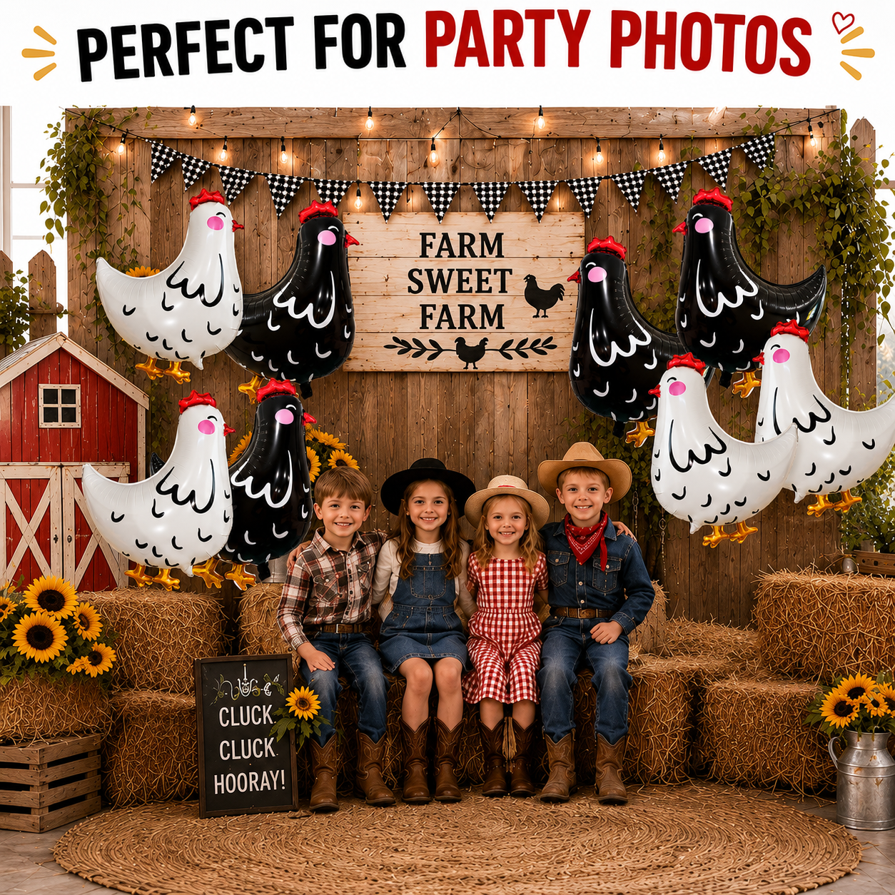 Jumbo Chicken Balloon Set | 8 Piece Farm Birthday Party Decorations