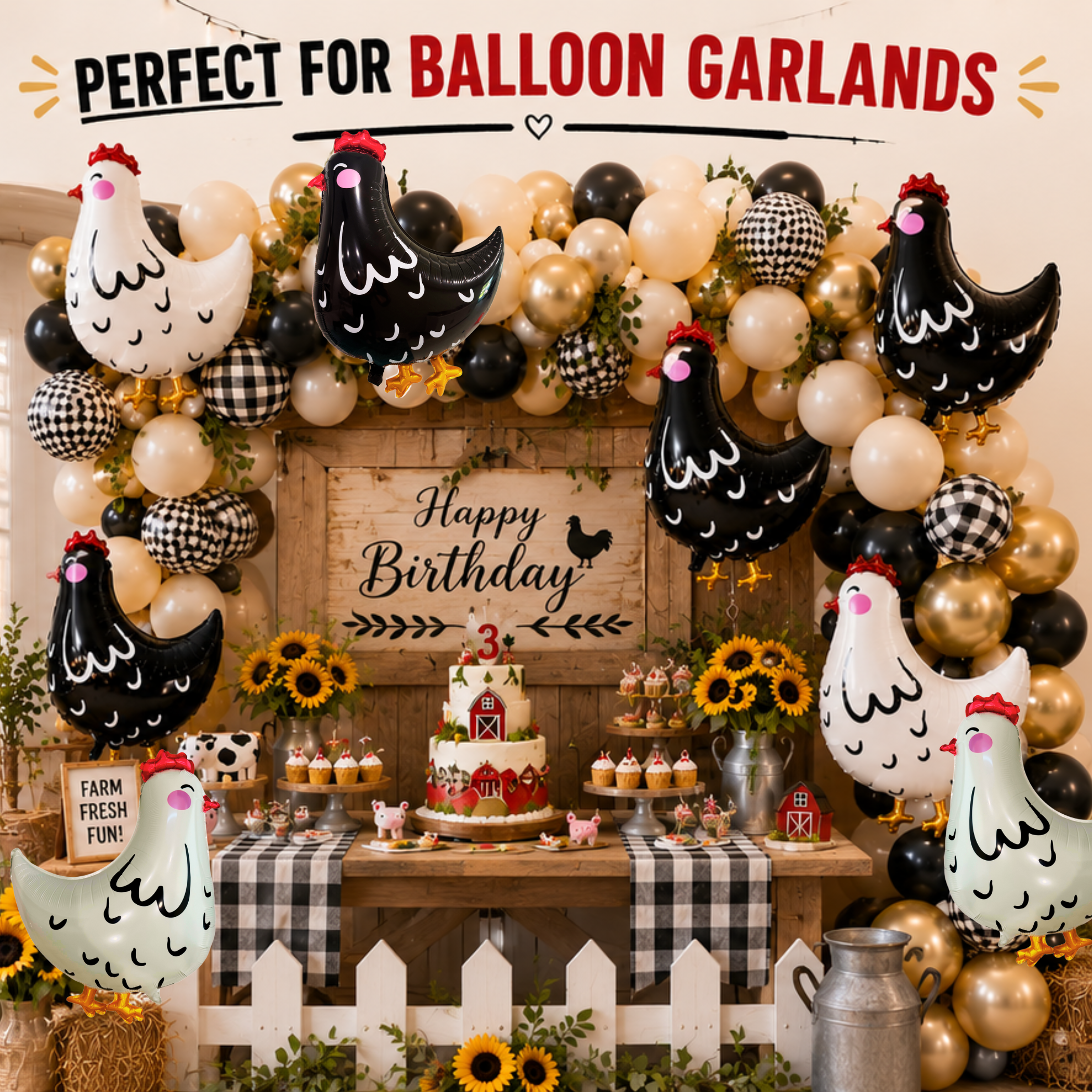 Jumbo Chicken Balloon Set | 8 Piece Farm Birthday Party Decorations