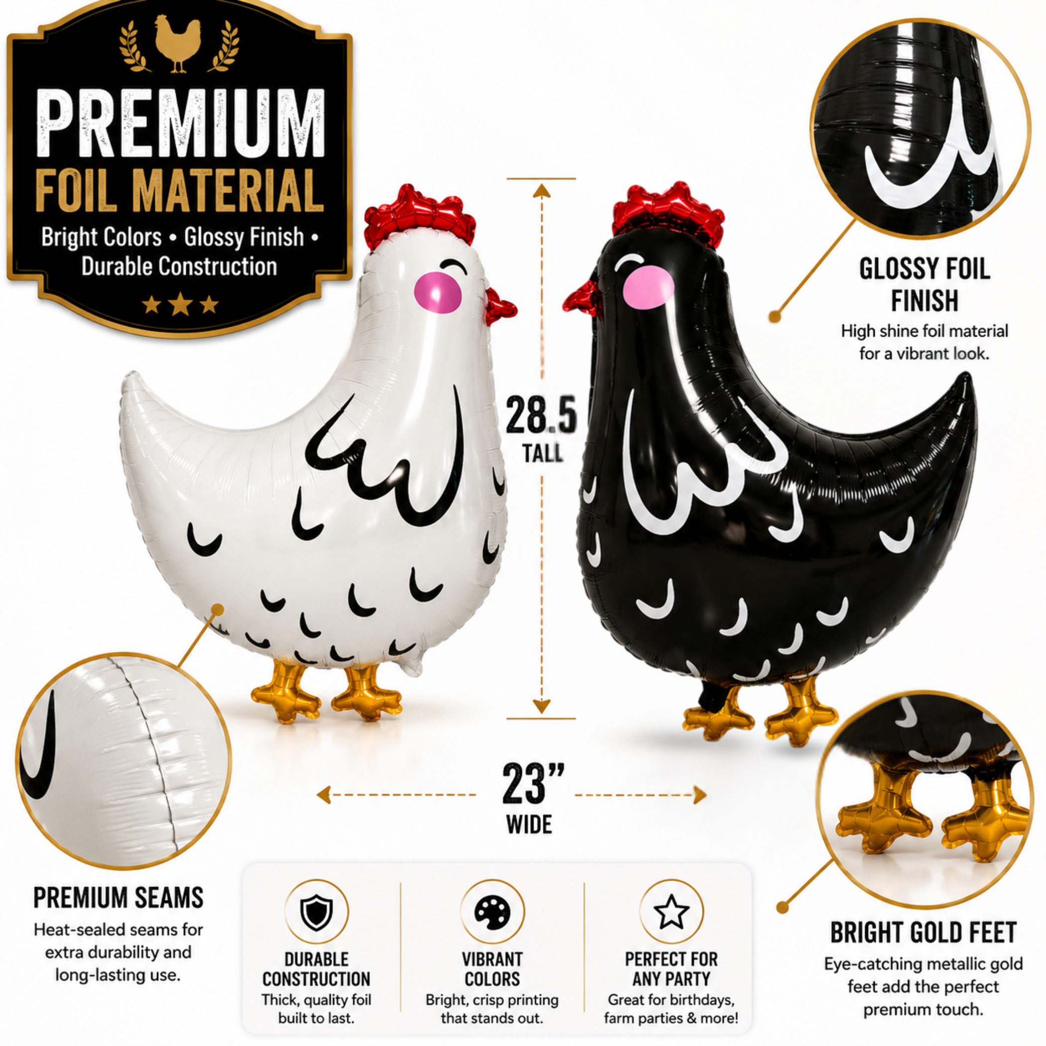 Jumbo Chicken Balloon Set | 8 Piece Farm Birthday Party Decorations
